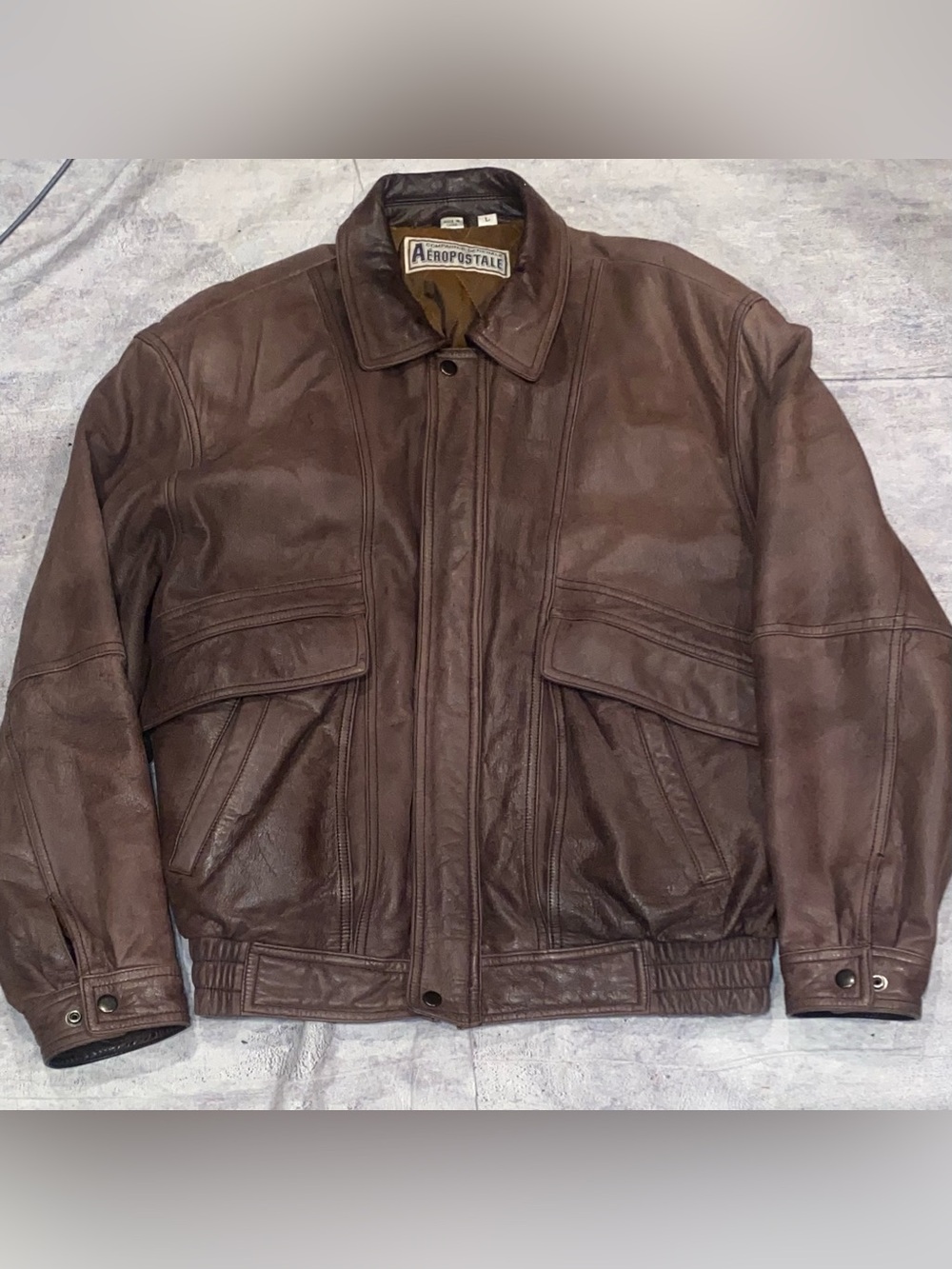 Vintage 80s 90s Aeropostale Leather Bomber Flight Jacket Coat Men’s L Pilot Vntg